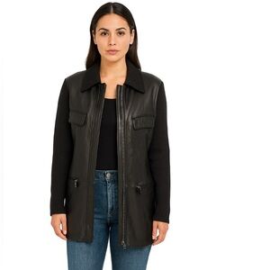 Nordstrom Classiques Entier Black Leather & Merino Wool Jacket, Minimalist, S